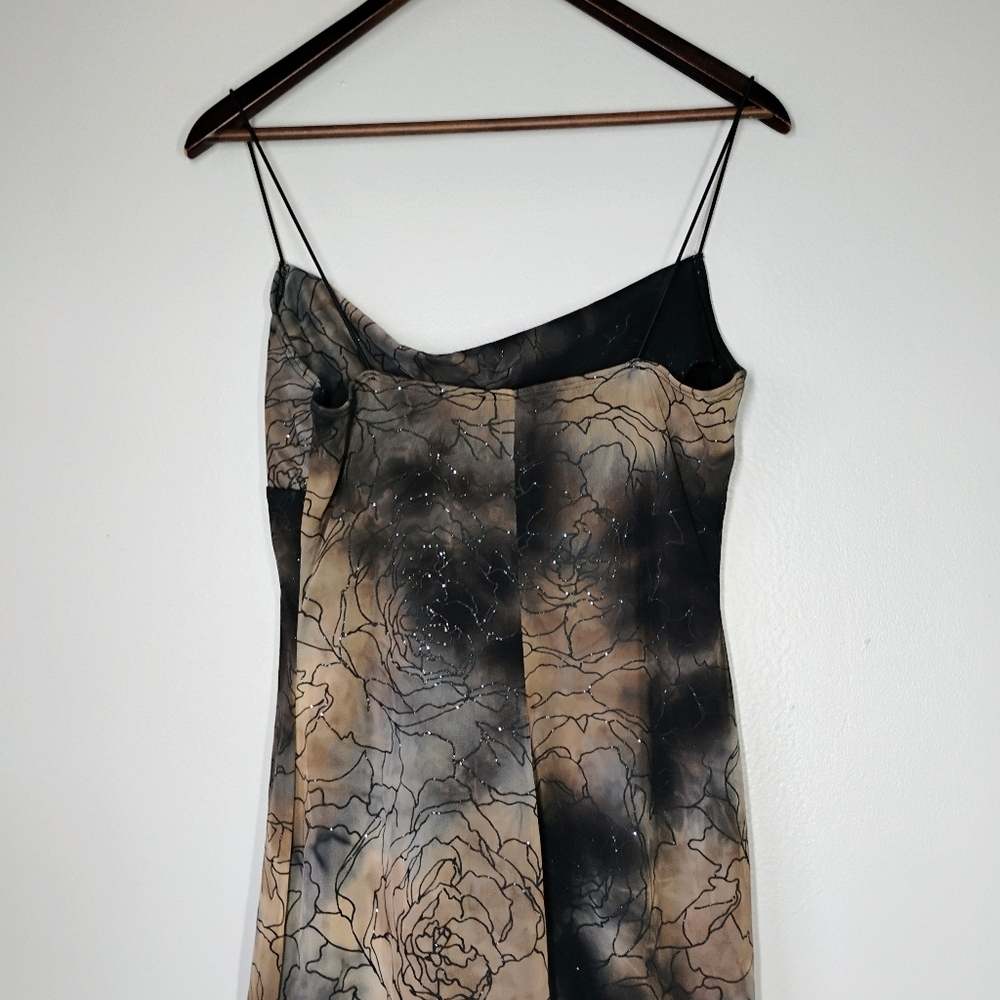 Y2K M Studio Cowl Neck Dress Fairy Grunge Floral Glittery Brown Black Size Med - Picture 6 of 13